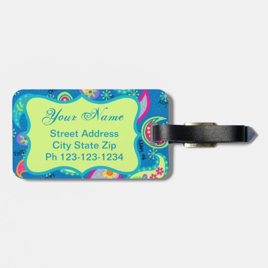 Turquoise Blue Green Modern Paisley Pattern Bagagelabel (Achterkant horizontaal)