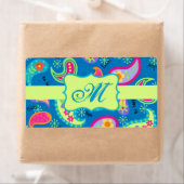 Turquoise Blue Green Modern Paisley Pattern Etiket (Insitu)