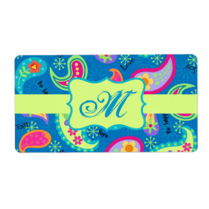 Turquoise Blue Green Modern Paisley Pattern Etiket