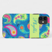 Turquoise Blue Green Modern Paisley Pattern Name Case-Mate iPhone Case (Achterkant (horizontaal))