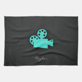 Turquoise; Blue Green Movie Camera Theedoek (Horizontaal)