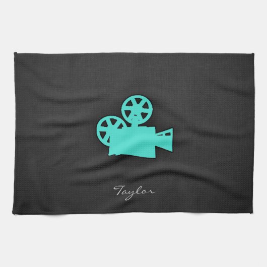 Turquoise; Blue Green Movie Camera Theedoek (Horizontaal)