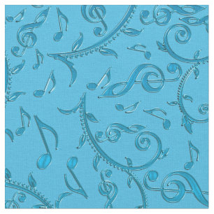 Turquoise Blue Green Muzieknoten Fabric Stof