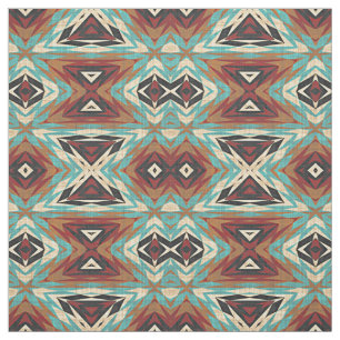 Turquoise Blue Green Oranje Tribal Mosaic Pattern Stof
