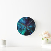 Turquoise Blue Green Space Nebula Ronde Klok (Huis)