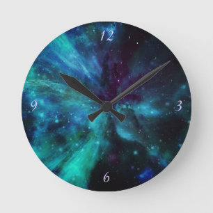 Turquoise Blue Green Space Nebula Ronde Klok