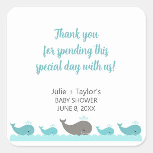 Turquoise Blue Grey Whale Baby shower Party Favor Vierkante Sticker