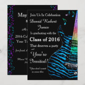 Turquoise Blue Guitar Afstuderen Invitation Kaart (Voorkant / Achterkant)