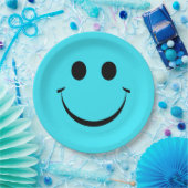 Turquoise Blue Happy Face Birthday Cute Papieren Bordje (Feest)