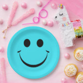 Turquoise Blue Happy Face Birthday Cute Papieren Bordje (Feest)