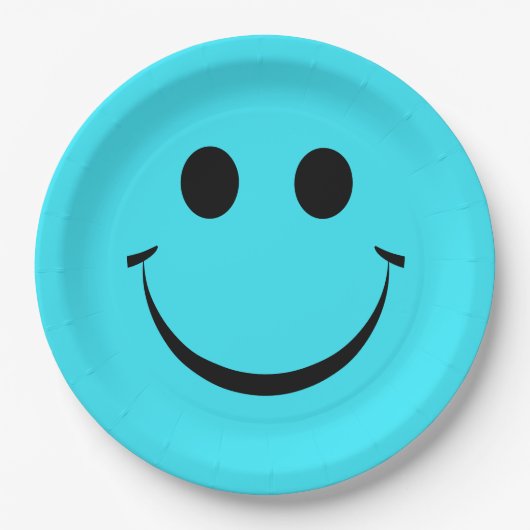 Turquoise Blue Happy Face Birthday Cute Papieren Bordje (Voorkant)