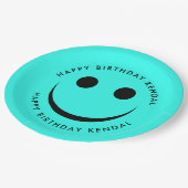 Turquoise Blue Happy Face Birthday Paper Borden Papieren Bordje (Gekanteld)