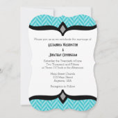 Turquoise Blue Herringbone Wedding Invitation Kaart (Voorkant)