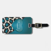 Turquoise Blue Jaguar Animal Print met hart Bagagelabel (Voorkant horizontaal)