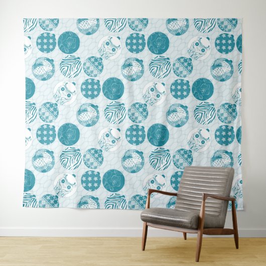 Turquoise , Blue , kerstpatroon Wandkleed (In Situ (horizontaal))