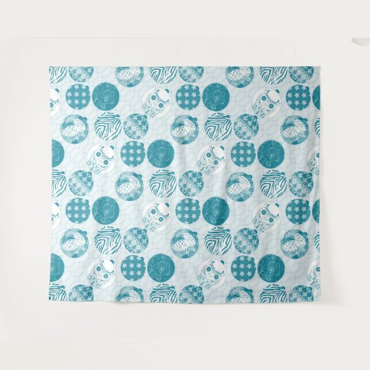 Turquoise , Blue , kerstpatroon Wandkleed (Voorkant (horizontaal))