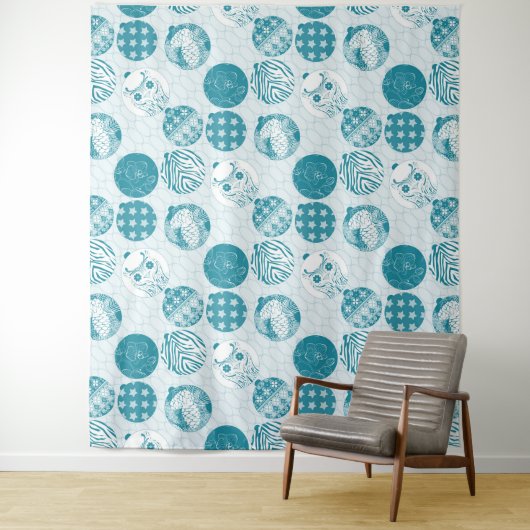 Turquoise , Blue , kerstpatroon Wandkleed (In situ)