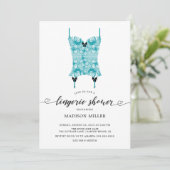 Turquoise Blue Lace Corset Bridal Lingerie Shower Kaart (Staand voorkant)