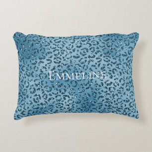 Turquoise Blue Leopard Print Glitter       Accent Kussen
