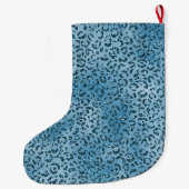 Turquoise Blue Leopard Print Glitter Grote Kerstsok (Achterkant)