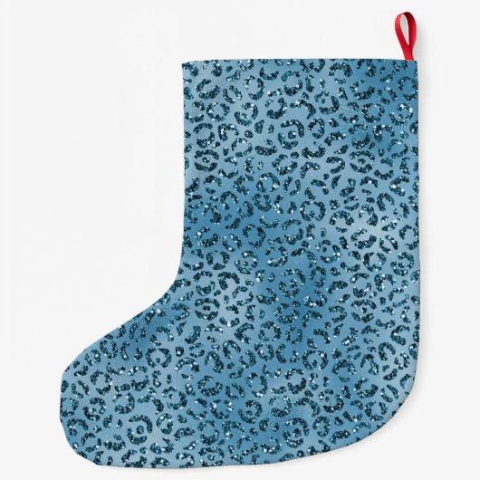 Turquoise Blue Leopard Print Glitter Grote Kerstsok (Achterkant)