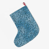 Turquoise Blue Leopard Print Glitter Grote Kerstsok (Achterkant (Hangend))