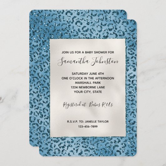 Turquoise Blue Leopard Print Glitter Kaart (Voorkant / Achterkant)