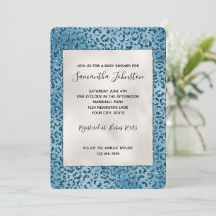 Turquoise Blue Leopard Print Glitter Kaart