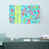 Turquoise Blue Lime Green Modern Paisley Pattern Spandoek (Beurs)