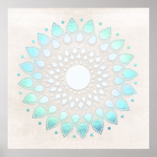 Turquoise Blue Lotus Mandala Art Poster