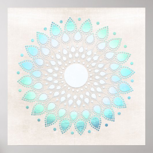 Turquoise Blue Lotus Mandala Art Poster (Voorkant)