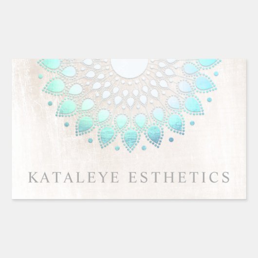 Turquoise Blue Lotus Mandala Borhed White marble Rechthoekige Sticker (Voorkant)