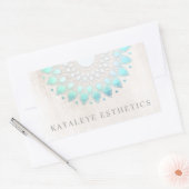 Turquoise Blue Lotus Mandala Borhed White marble Rechthoekige Sticker (Envelop)