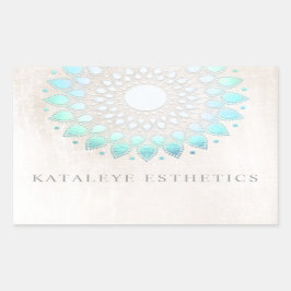 Turquoise Blue Lotus Mandala Borhed White marble Rechthoekige Sticker