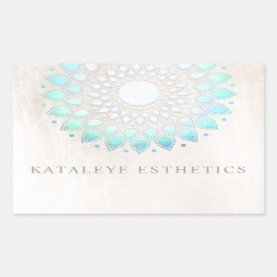Turquoise Blue Lotus Mandala Borhed White marble Rechthoekige Sticker
