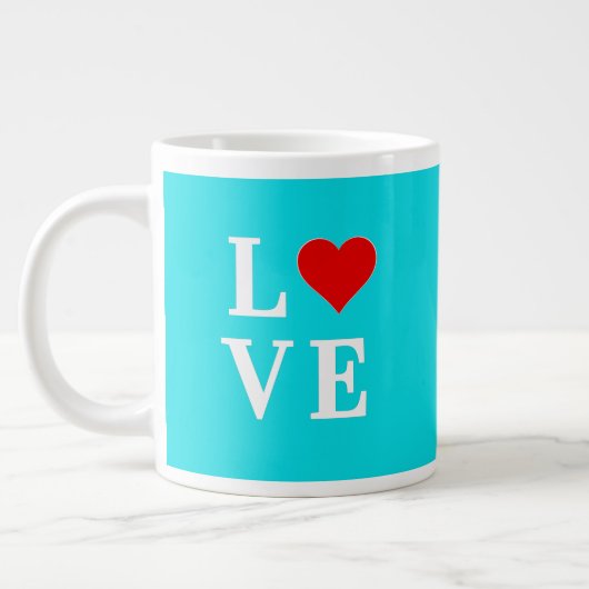 Turquoise Blue LOVE Modern Stijlvol Grote Koffiekop (Links)