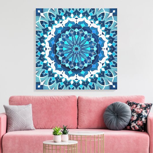 Turquoise Blue Mandala Canvas Afdruk (Insitu (Woonkamer))