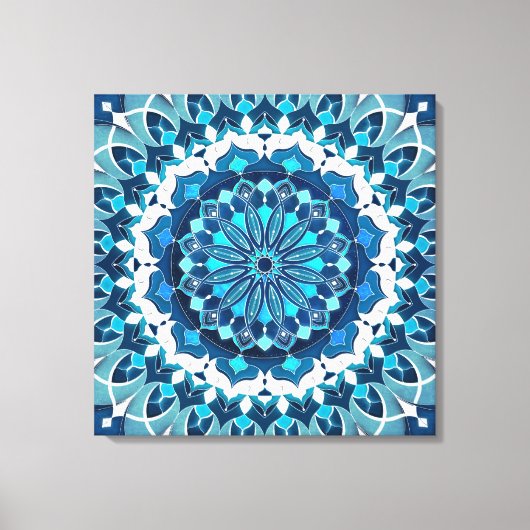 Turquoise Blue Mandala Canvas Afdruk (Voorkant)