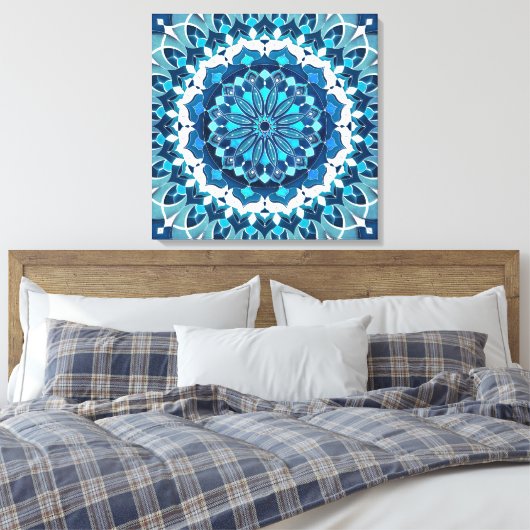 Turquoise Blue Mandala Canvas Afdruk (Insitu (Slaapkamer))