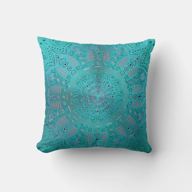 Turquoise Blue Mandala Kussen (Voorkant)