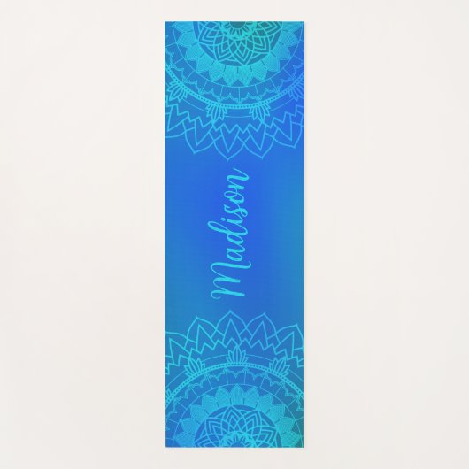 Turquoise Blue Mandala Name Meditation Yogamat (Voorkant)