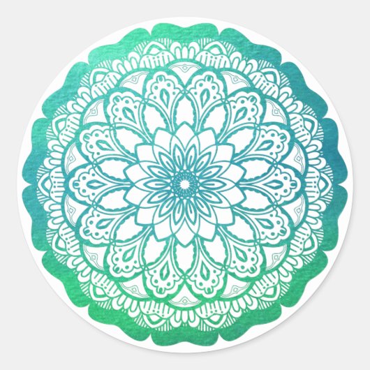 Turquoise Blue Mandala Ronde Sticker (Voorkant)
