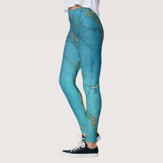 Turquoise Blue Marble Gold Metallic Stone Leggings (Links)