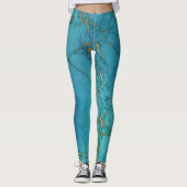Turquoise Blue Marble Gold Metallic Stone Leggings (Voorkant)