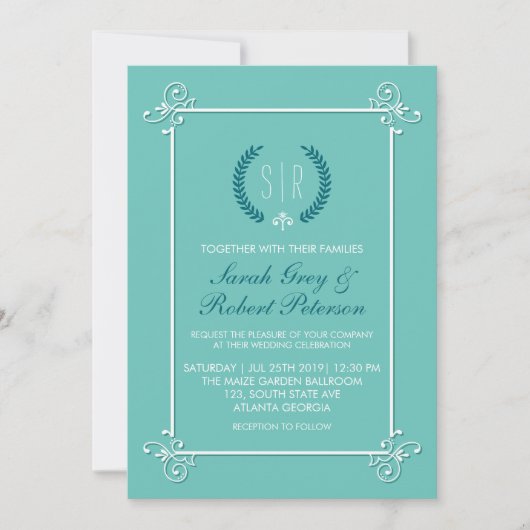 Turquoise Blue  Medieval Wedding Invitation Kaart (Voorkant)