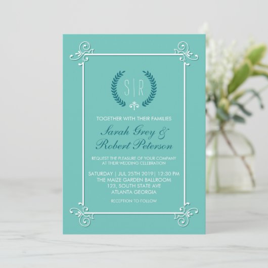 Turquoise Blue  Medieval Wedding Invitation Kaart (Staand voorkant)