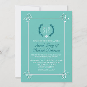 Turquoise Blue  Medieval Wedding Invitation Kaart