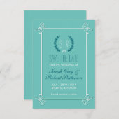 Turquoise Blue Medieval Wedding Save the Date Kaar (Voorkant / Achterkant)