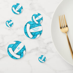 turquoise blue meisjes volleybal verjaardag douane confetti
