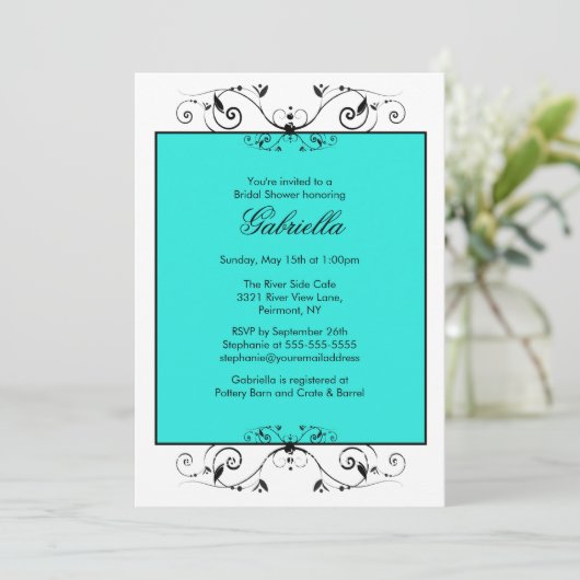 Turquoise Blue met Black Scroll Vrijgezellenfeest Kaart (Staand voorkant)